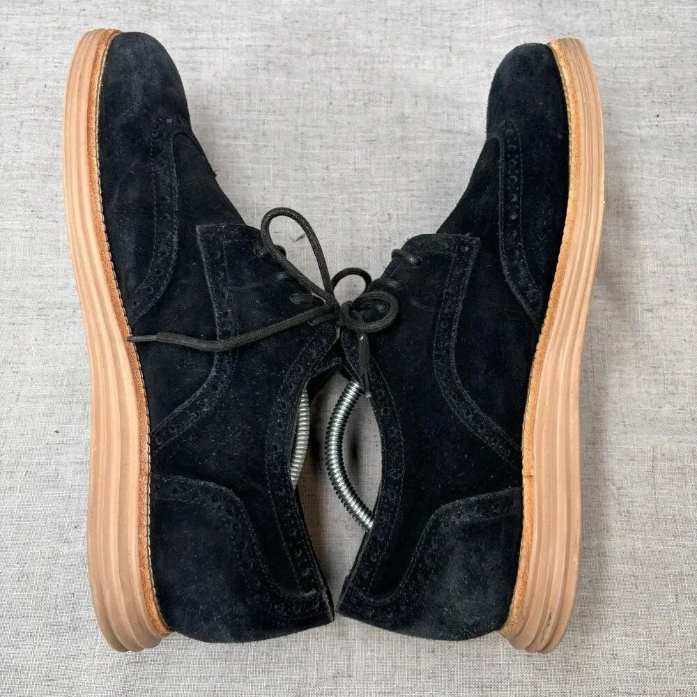 Cole Haan Lunargrand Wingtip Oxford Black Suede Lace Up Derby Classic Men’s 11‎